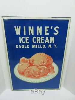 RARE WINNE'S ICE CREAM NY Vintage Large 28X20 Inch Double Sided Heavy Metal Sign