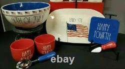 Rae Dunn 4th Of July Bundle Large Mixing Bowl Ice Cream Cheese Board Knife Plate