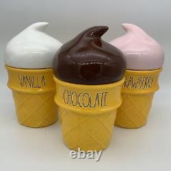 Rae Dunn Ice Cream Cone Candles SET OF THREE Chocolate Vanilla Strawberry RARE