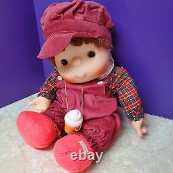 Rare 1980s Ice Cream Doll Boy Overalls Necklace Vintage Large 24 Hat Plaid