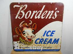 Rare Early Borden's Ice Cream Large 30 X 30 D/s Metal Sign Elsie Graphics