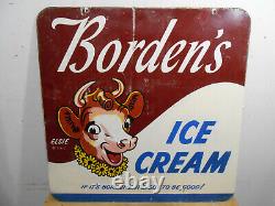 Rare Early Borden's Ice Cream Large 30 X 30 D/s Metal Sign Elsie Graphics