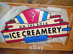Rare Large Freshens Ice Cream Hanging Lighted Sign, New In Crate, Double-sided