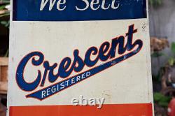 Rare Large Vintage Metal Crescent Ice Cream Sign Red White & Blue 20 by 27¾