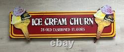Rare Vintage Ice Cream Churn Shop 28 Flavors Wooden Sign Large 4 Ft