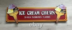Rare Vintage Ice Cream Churn Shop 28 Flavors Wooden Sign Large 4 Ft
