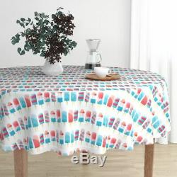 Round Tablecloth Ice Cream American Usa Patriotic Red White Blue Cotton Sateen