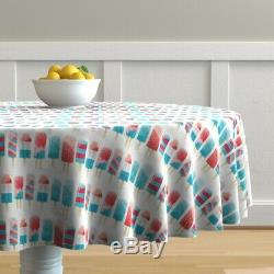 Round Tablecloth Ice Cream American Usa Patriotic Red White Blue Cotton Sateen