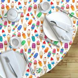 Round Tablecloth Ice Cream Food Watercolor Summer Cones Yummy Cotton Sateen