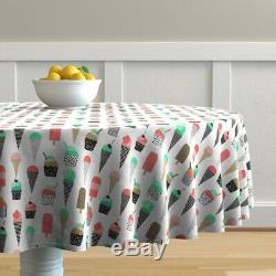 Round Tablecloth Ice Cream Summer Popsicle Tropical Food Baby Cotton Sateen