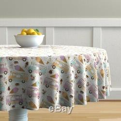 Round Tablecloth Ice Cream Truck Cone Pastel Rainbow Lollies Cotton Sateen