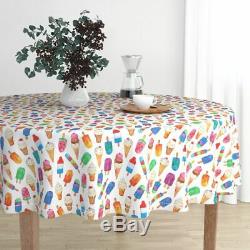 Round Tablecloth Ice Cream Watercolor Summer Ice Creams On White Cotton Sateen