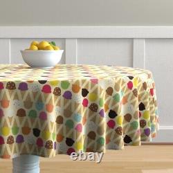 Round Tablecloth Ice Cream Yellow Summer Sweet Desserts Cone Cotton Sateen