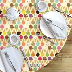 Round Tablecloth Ice Cream Yellow Summer Sweet Desserts Cone Cotton Sateen
