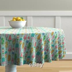 Round Tablecloth Popsicle Colorful Summer Ice Cream With Fruit And Cotton Sateen