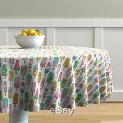 Round Tablecloth Popsicles Fruit Sprinkles Ice Cream Food Summer Cotton Sateen