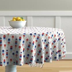 Round Tablecloth Red White And Blue Ice Cream Stars Stripes Cotton Sateen