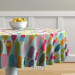 Round Tablecloth Summer Sweets Ice Geometric Colorful Cream Cotton Sateen