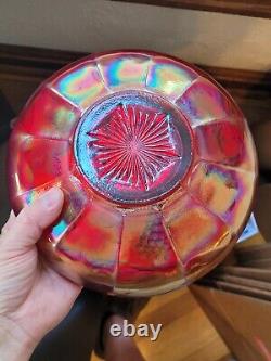 Scarce Large RED Fenton Carnival Glass Vintage Pattern Ice Cream Bowl