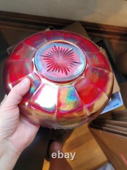 Scarce Large RED Fenton Carnival Glass Vintage Pattern Ice Cream Bowl