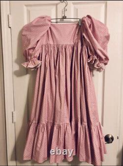 Selkie L Pink Ice Cream Gingham Cotton French Puff Midi Dress EUC