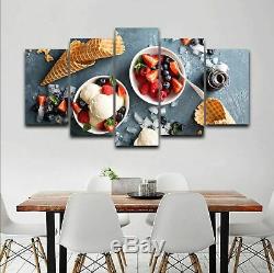 Strawberry Ice Cream Kitchen 5 Pieces Canvas Wall Art Picture Poster Home Decor