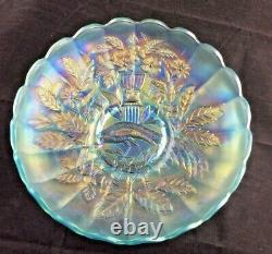 Stunning Super Northwood Ice Blue Large Ice Cream Bowl Peacock and Urn