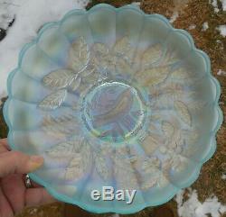 Stunning Super Northwood Ice Blue Large Ice Cream Bowl Peacock and Urn