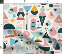 Tablecloth Mod Ice Cream Pink And Blue Pastel Shapes Retro Stars Cotton Sateen