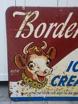 Ultra Rare 1950's Borden's Ice Cream Large 30 X 30 D/s Metal Sign Elsie Cow