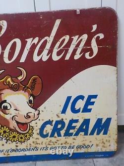 Ultra Rare 1950's Borden's Ice Cream Large 30 X 30 D/s Metal Sign Elsie Cow