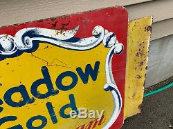 VINTAGE ANTIQUE Large 1950s MEADOW GOLD ICE CREAM ADVERTISING METAL SIGN