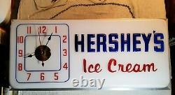 VINTAGE LARGE ELECTRIC LIGHT-UP HERSHEY'S ICE CREAM ADVERTISING CLOCK SIGN 24x11