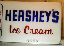 VINTAGE LARGE ELECTRIC LIGHT-UP HERSHEY'S ICE CREAM ADVERTISING CLOCK SIGN 24x11