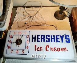 VINTAGE LARGE ELECTRIC LIGHT-UP HERSHEY'S ICE CREAM ADVERTISING CLOCK SIGN 24x11