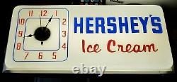 VINTAGE LARGE ELECTRIC LIGHT-UP HERSHEY'S ICE CREAM ADVERTISING CLOCK SIGN 24x11