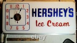 VINTAGE LARGE ELECTRIC LIGHT-UP HERSHEY'S ICE CREAM ADVERTISING CLOCK SIGN 24x11