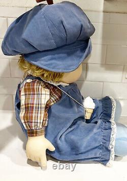 VTG Ice Cream Necklace Doll J Shin Yarn Hair Hat Blue Overall X-Large Hong Kong