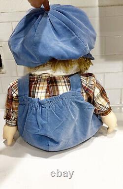 VTG Ice Cream Necklace Doll J Shin Yarn Hair Hat Blue Overall X-Large Hong Kong