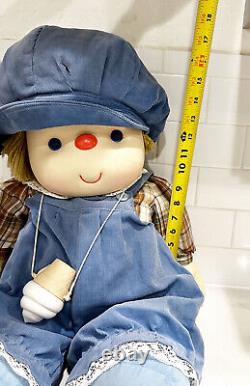 VTG Ice Cream Necklace Doll J Shin Yarn Hair Hat Blue Overall X-Large Hong Kong