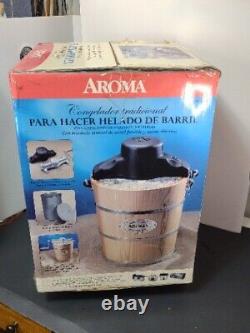 VTG NIB AROMA Ice-Cream Maker 4-Quart Wood-Barrel Large Electric AIC-204EM