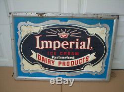 Vintage 1930's Imperial Ice Cream Dairy Products Embossed Metal Sign Large 38