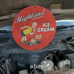 Vintage 1932 Highland Finest Quality Ice Cream Porcelain Gas & Oil Pump Sign