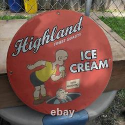 Vintage 1932 Highland Finest Quality Ice Cream Porcelain Gas & Oil Pump Sign