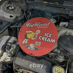 Vintage 1932 Highland Finest Quality Ice Cream Porcelain Gas & Oil Pump Sign