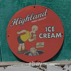 Vintage 1932 Highland Finest Quality Ice Cream Porcelain Gas & Oil Pump Sign