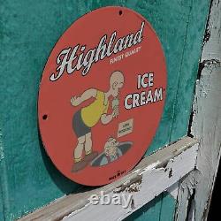 Vintage 1932 Highland Finest Quality Ice Cream Porcelain Gas & Oil Pump Sign