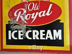 Vintage 1950's It's Royal Ice Cream Large Metal Porcelain Double Side Sign RARE