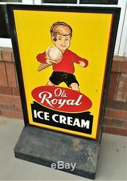 Vintage 1950's It's Royal Ice Cream Large Metal Porcelain Double Side Sign RARE