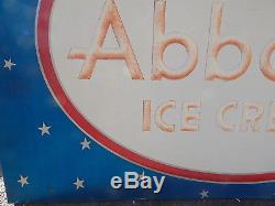 Vintage 1959 steel Abbots Ice Cream NY parlor large metal sign dairy advertising
